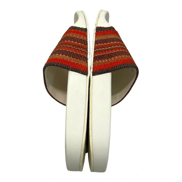 Zimmermann Beach Stripe Woven Raffia Pool Slides Red and Orange Sandals Women 39 - Picture 10 of 16